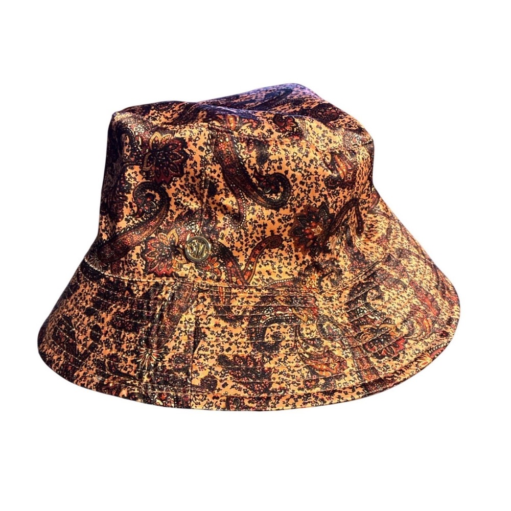 Steve Madden Bucket Hat Reversible Paisley to Bronze Satin neutral academia chic